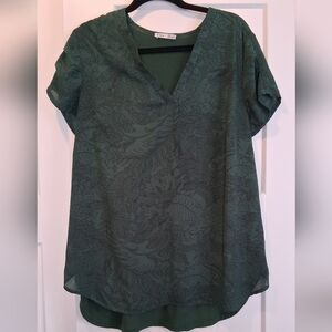 Dex 1X Plus Size Green Patterned Blouse Short Sleeve Office